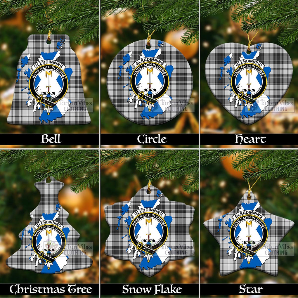 Glendinning Tartan Christmas Ceramic Ornaments with Family Crest and Scotland Map Ceramic - Tartan Vibes Clothing