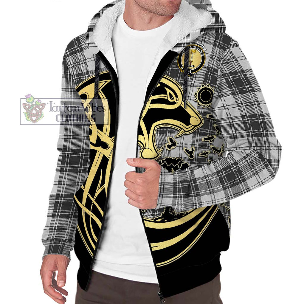 Glendinning Tartan Sherpa Hoodie with Family Crest Celtic Wolf Style Unisex S - Tartan Vibes Clothing