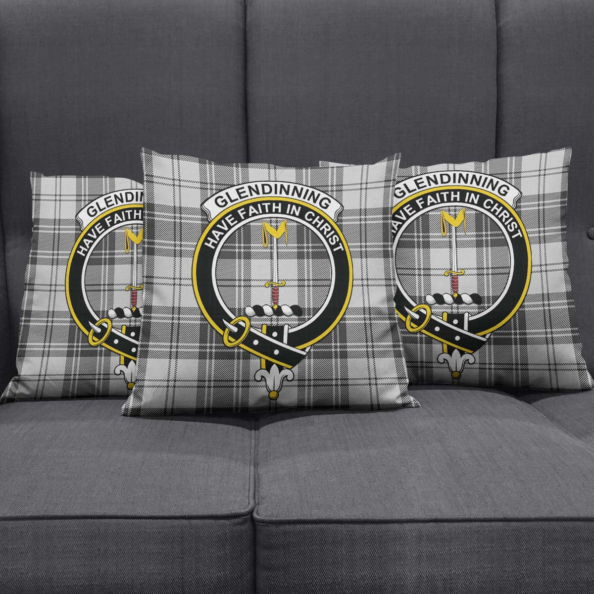 Glendinning Tartan Pillow Cover with Family Crest Rectangle Pillow Cover 51*91cm - Tartan Vibes Clothing