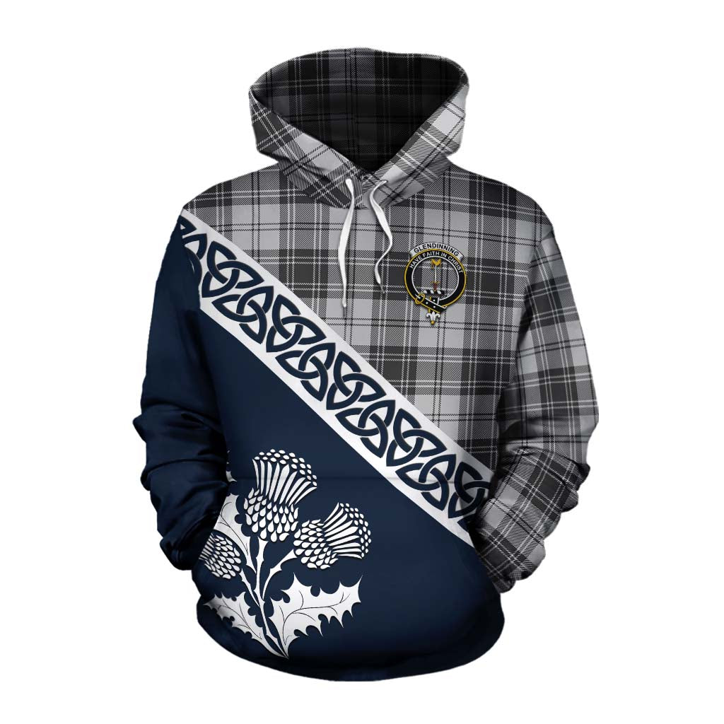 Glendinning Tartan Cotton Hoodie Featuring Thistle and Scotland Map Pullover Hoodie XS - Tartan Vibes Clothing