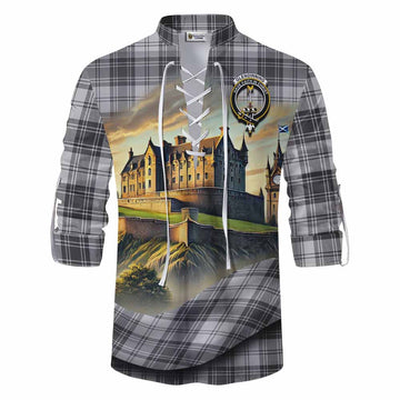 Glendinning Tartan Family Crest Ghillie Kilt Shirt with Scottish Ancient Castle Style Men - Tartan Vibes Clothing