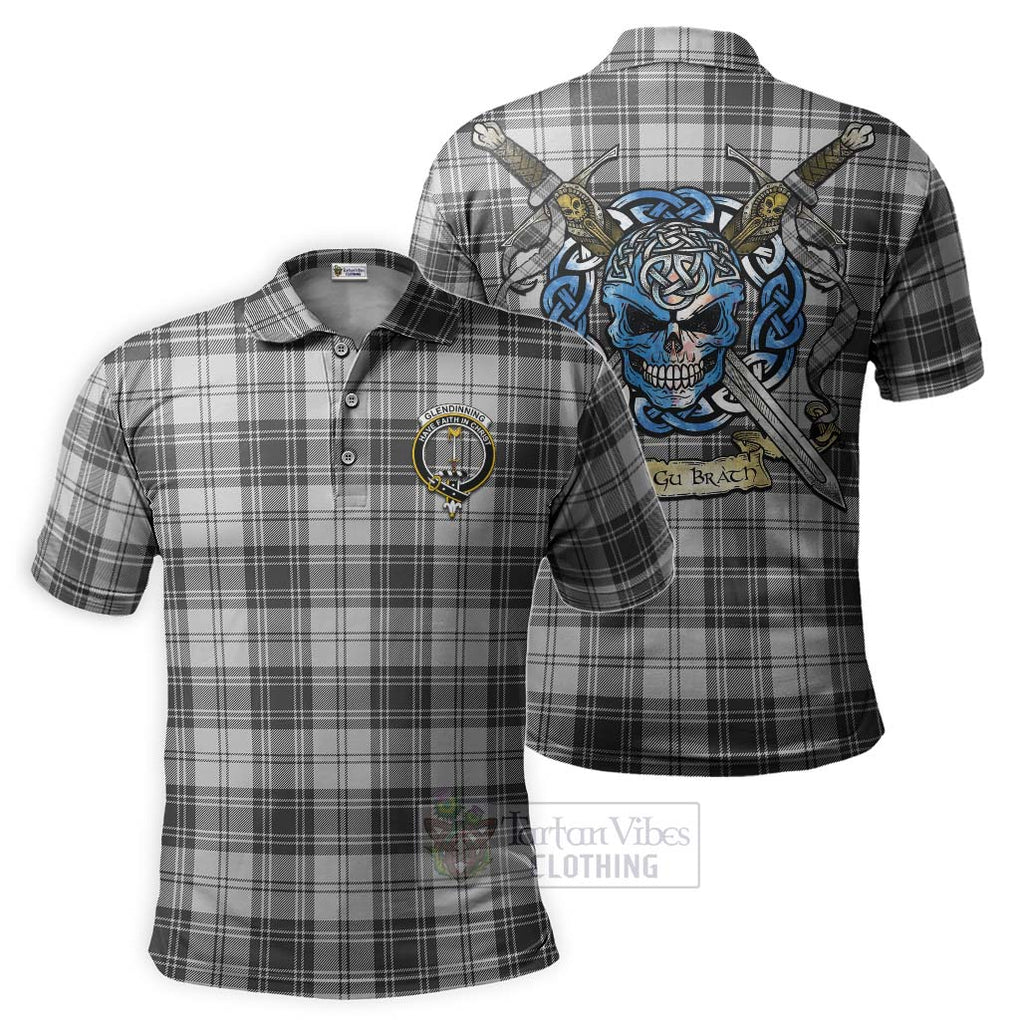 Glendinning Tartan Polo Shirt with Family Crest Celtic Skull Style Kid - Tartan Vibes Clothing