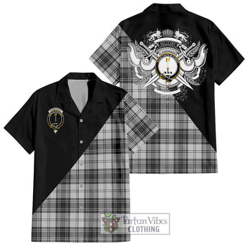 Glendinning Tartan Short Sleeve Button Shirt with Family Crest and Military Logo Style Kid - Tartanvibesclothing Shop