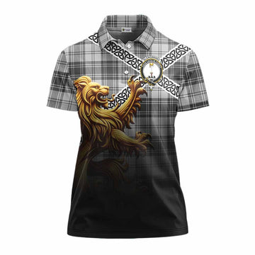 Glendinning Crest Tartan Women's Polo Shirt with Golden Lion Emblem Celtic Style Women - Tartan Vibes Clothing