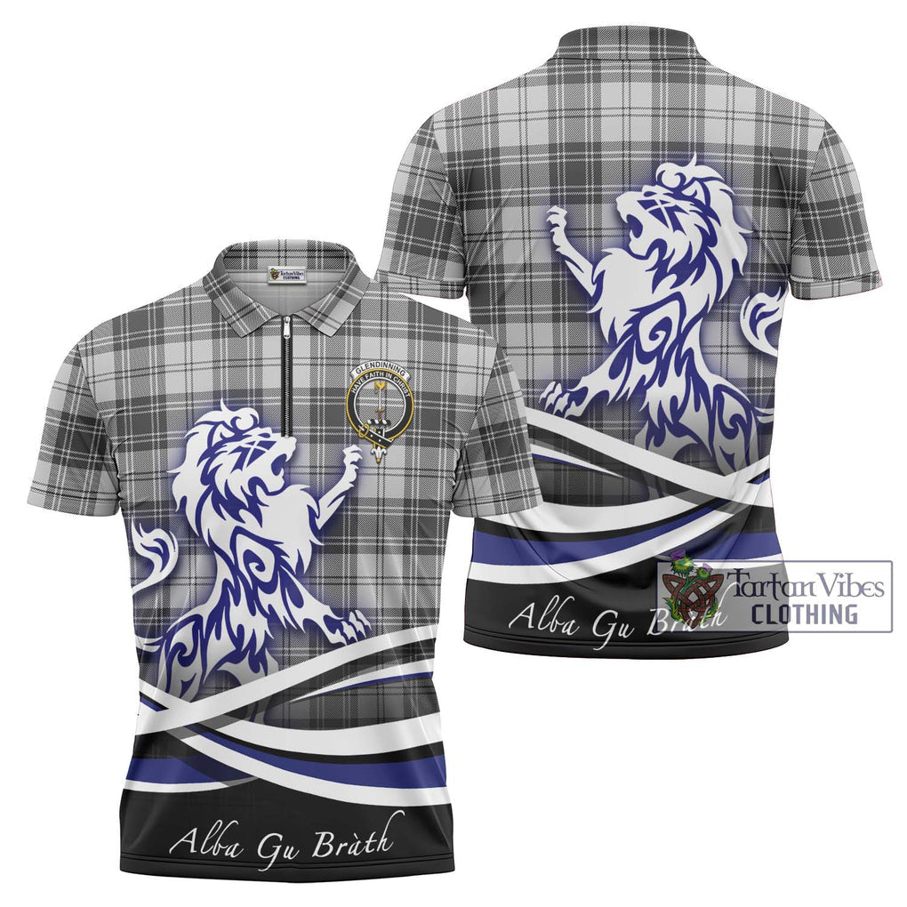 Glendinning Tartan Zipper Polo Shirt with Alba Gu Brath Regal Lion Emblem Unisex - Tartan Vibes Clothing