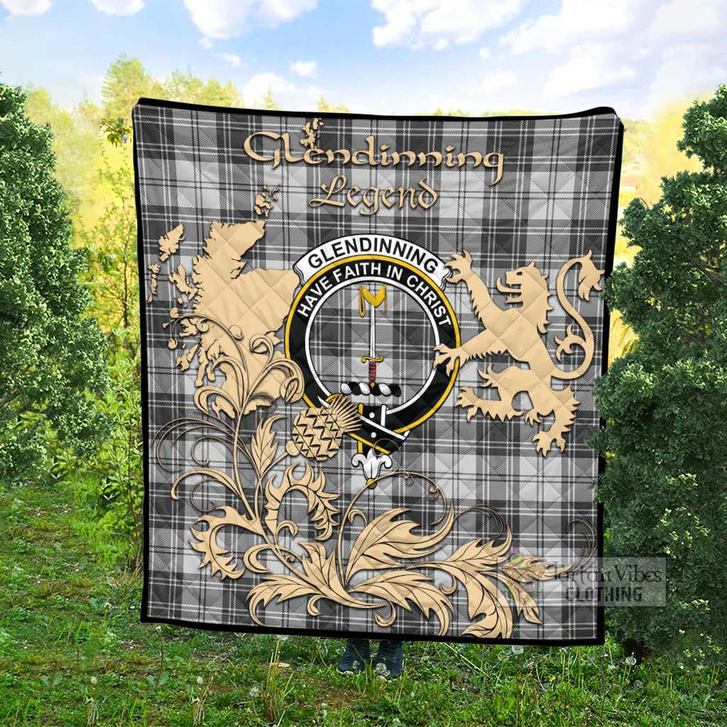 Tartan Vibes Clothing Glendinning Tartan Quilt with Family Crest and Scottish Symbol Style