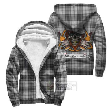 Glendinning Tartan Sherpa Hoodie with Family Crest and Bearded Skull Holding Bottles of Whiskey Unisex S - Tartan Vibes Clothing