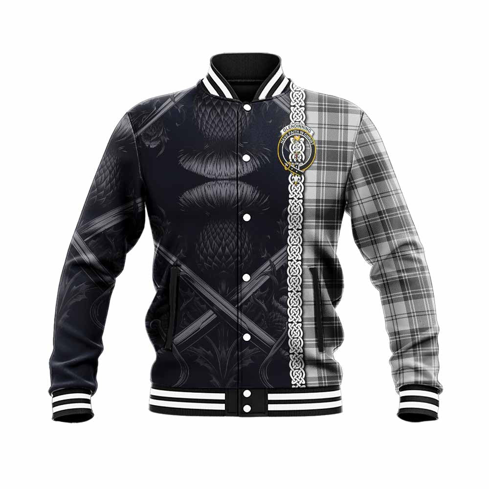 Glendinning Tartan Baseball Jacket with Family Crest Cross Sword Thistle Celtic Vibes Unisex - Tartan Vibes Clothing