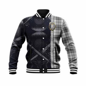 Glendinning Tartan Baseball Jacket with Family Crest Cross Sword Thistle Celtic Vibes Unisex - Tartan Vibes Clothing