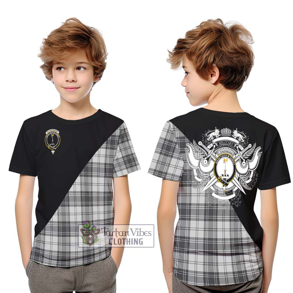 Glendinning Tartan Kid T-Shirt with Family Crest and Military Logo Style Youth XL Size14 - Tartan Vibes Clothing