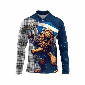 Glendinning Tartan Family Crest Long Sleeve Polo Shirt with Scottish Majestic Lion Unisex - Tartan Vibes Clothing