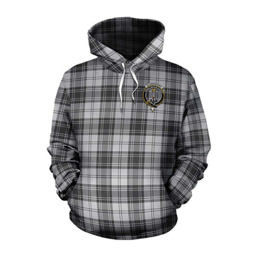 Glendinning Tartan Cotton Hoodie with Family Crest and Bearded Skull Holding Bottles of Whiskey Pullover Hoodie XS - Tartan Vibes Clothing