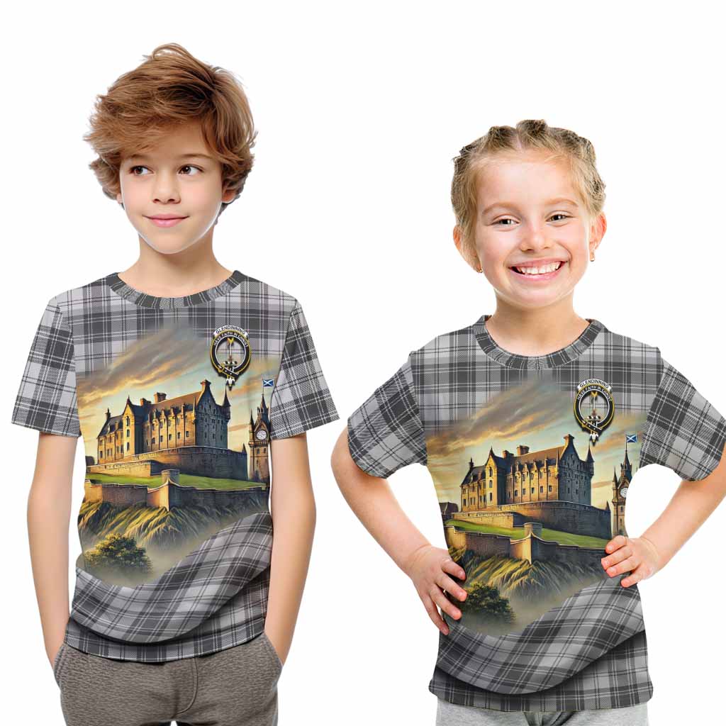 Glendinning Tartan Family Crest Kid T-Shirt with Scottish Ancient Castle Style Youth XL Size14 - Tartan Vibes Clothing
