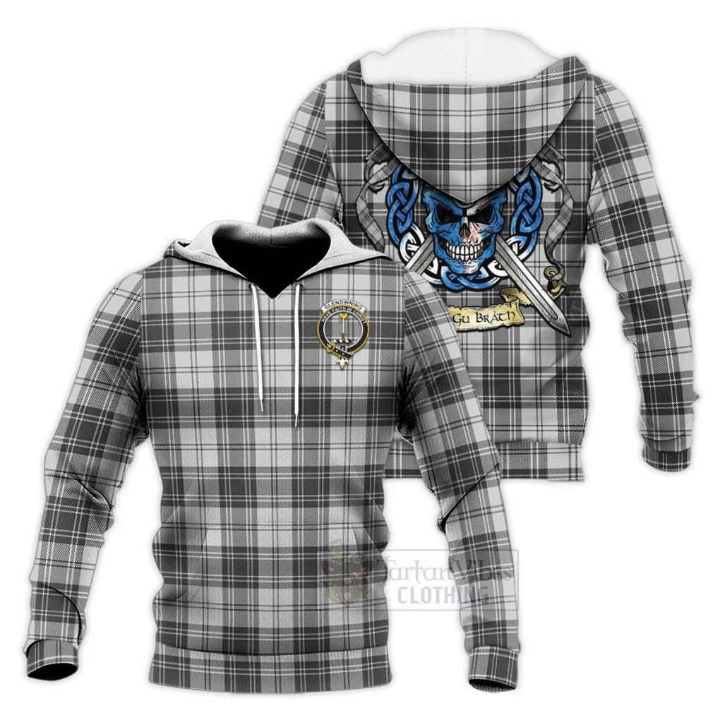 Glendinning Tartan Knitted Hoodie with Family Crest Celtic Skull Style Unisex Knitted Pullover Hoodie - Tartan Vibes Clothing