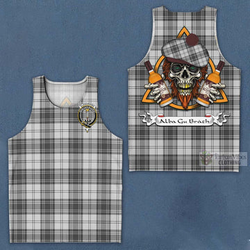 Glendinning Tartan Men's Tank Top with Family Crest and Bearded Skull Holding Bottles of Whiskey Men - Tartan Vibes Clothing