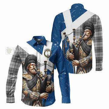 Glendinning Tartan Long Sleeve Button Shirt with Family Crest Scottish Bagpiper Vibes Men's Shirt - Tartan Vibes Clothing