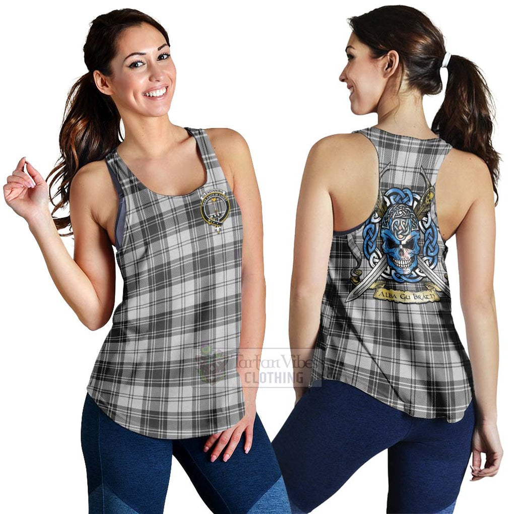 Glendinning Tartan Women's Racerback Tanks with Family Crest Celtic Skull Style 4XL - Tartan Vibes Clothing