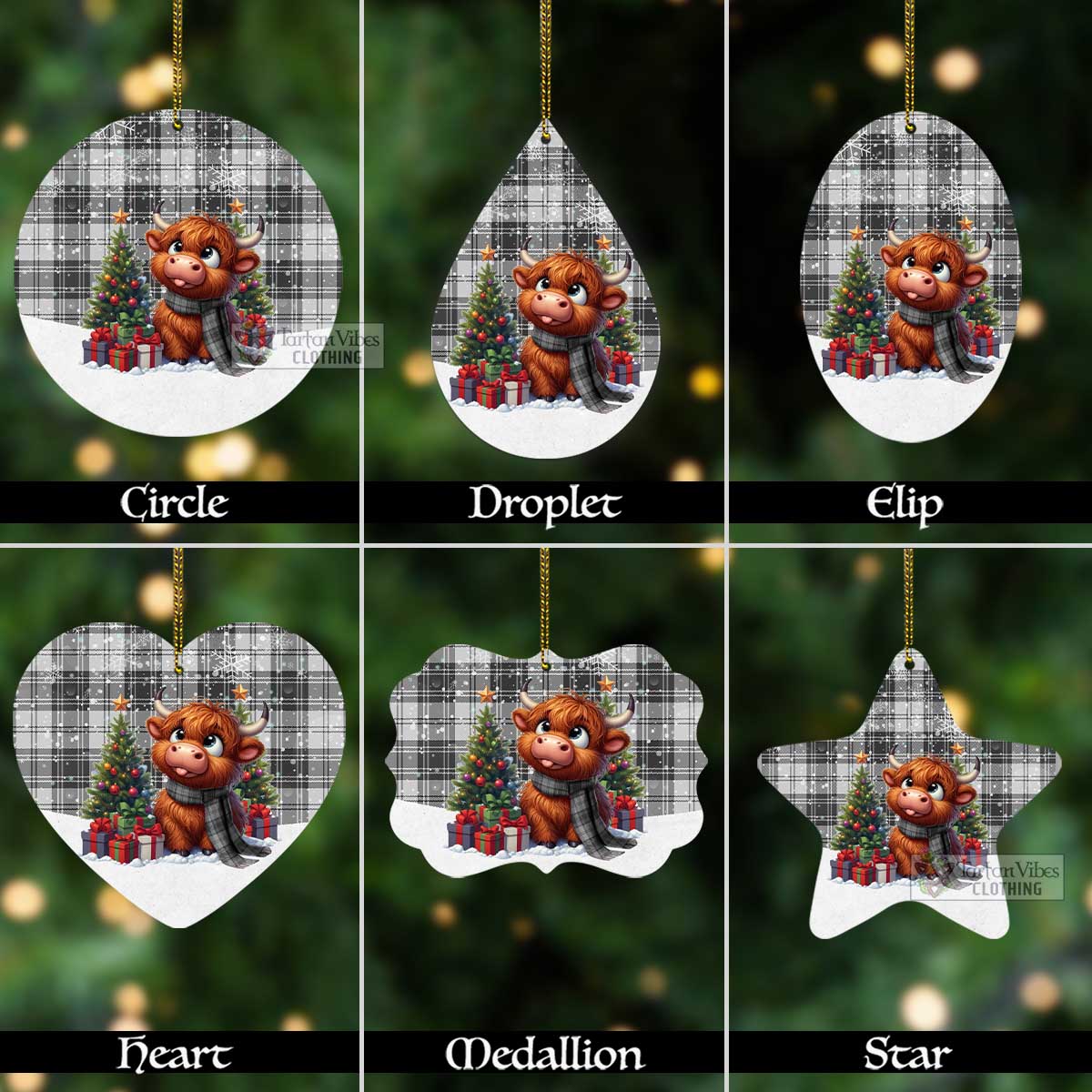 Glendinning Tartan Christmas Aluminium Ornament with Adorable Highland Coo Aluminium - Tartan Vibes Clothing