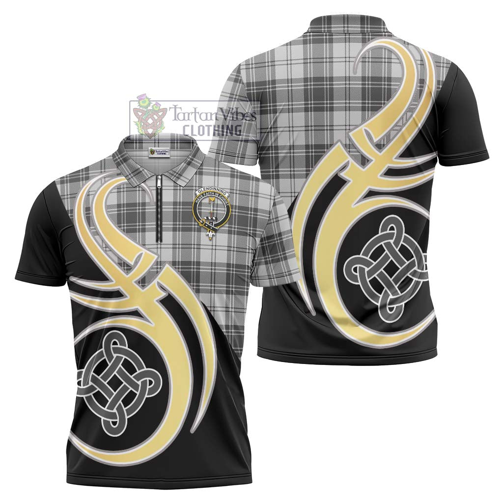 Glendinning Tartan Zipper Polo Shirt with Family Crest and Celtic Symbol Style Unisex - Tartan Vibes Clothing