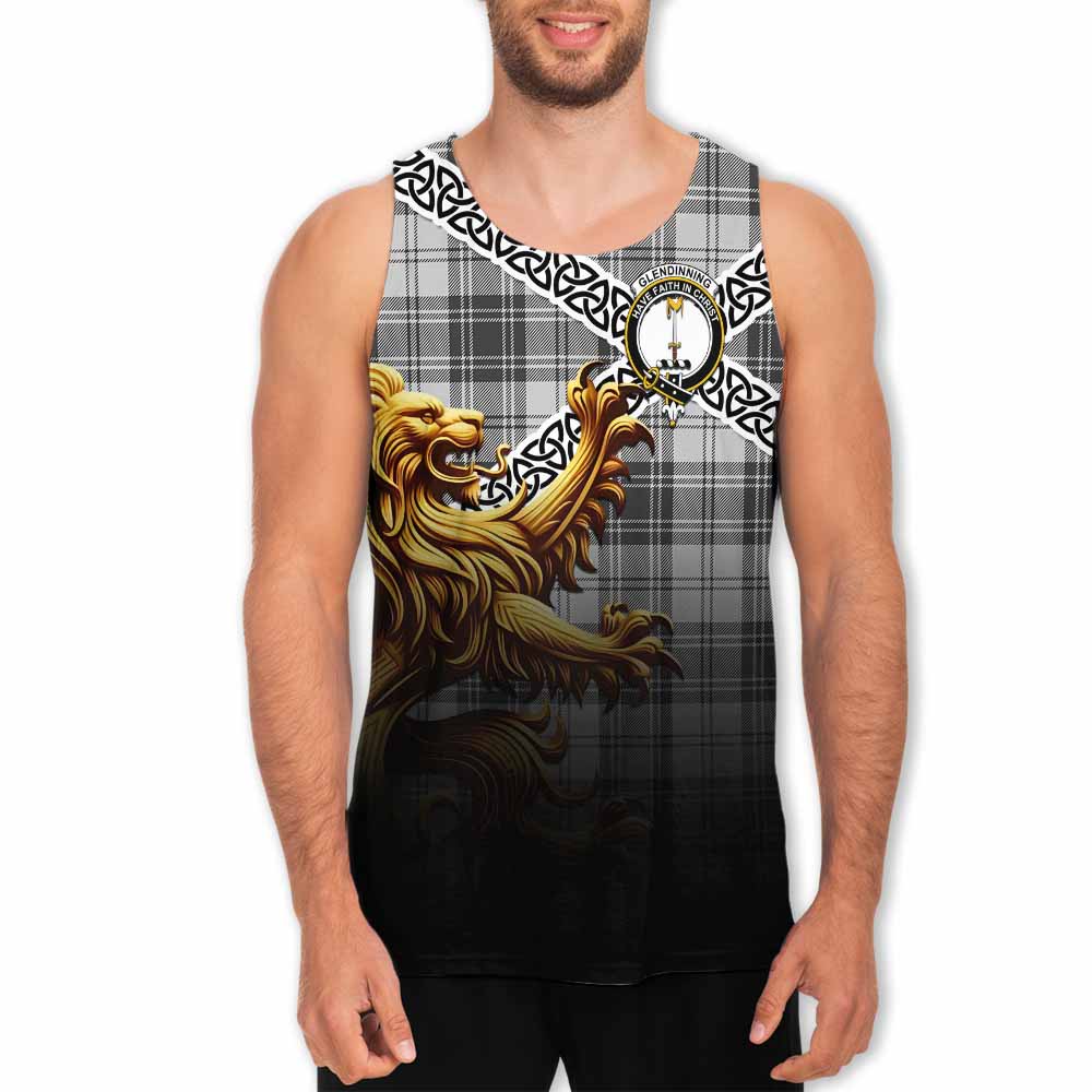 Glendinning Crest Tartan Men's Tank Top with Golden Lion Emblem Celtic Style Men - Tartan Vibes Clothing