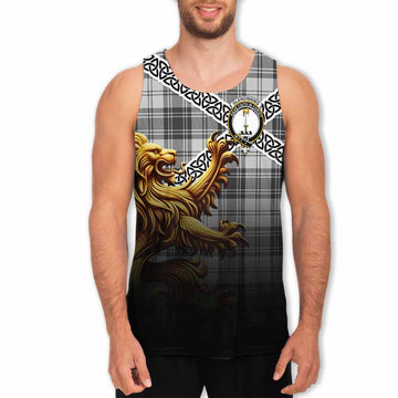 Glendinning Crest Tartan Men's Tank Top with Golden Lion Emblem Celtic Style Men - Tartan Vibes Clothing
