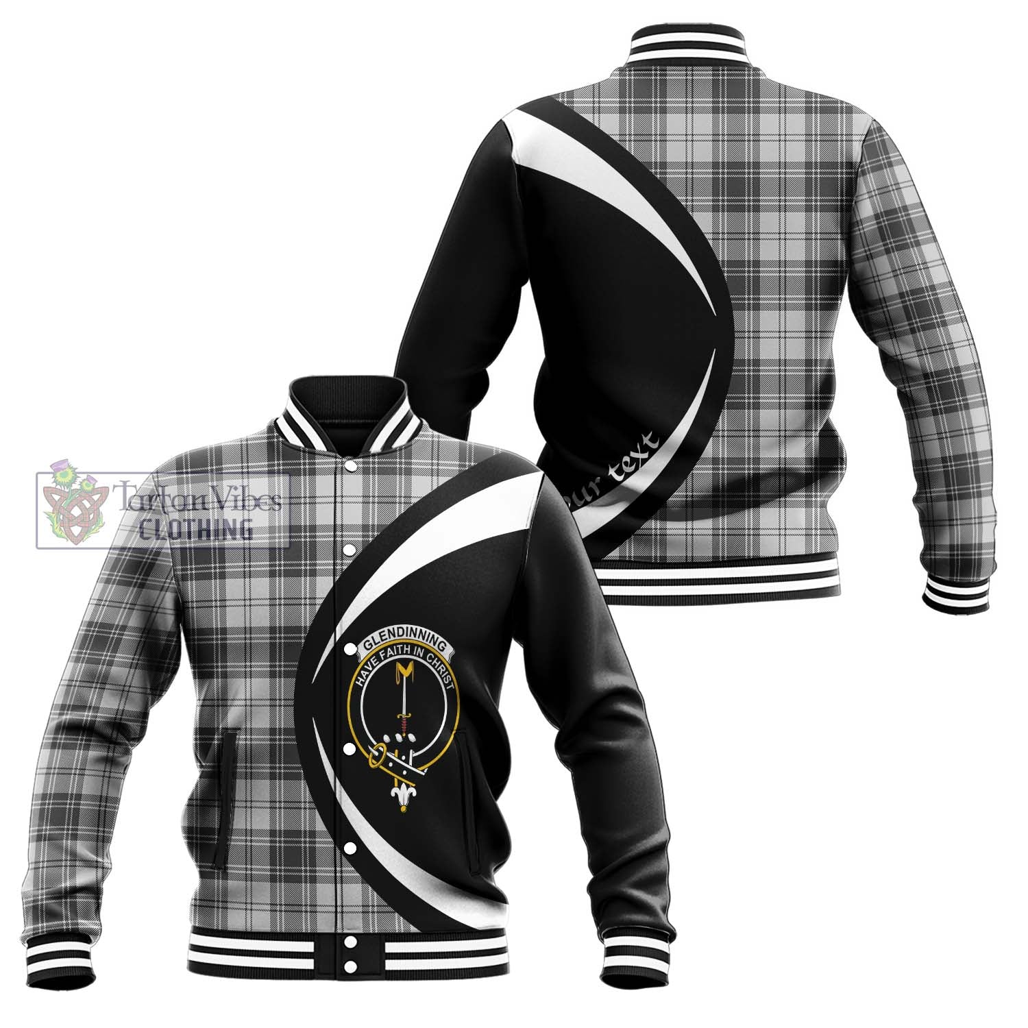 Glendinning Tartan Baseball Jacket with Family Crest Circle Style Unisex - Tartan Vibes Clothing