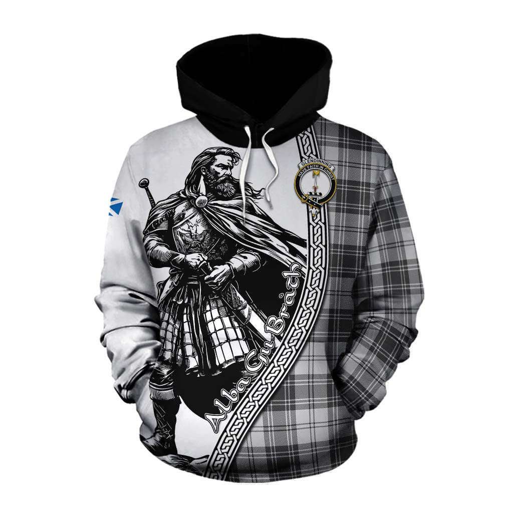 Glendinning Tartan Clan Crest Cotton Hoodie with Highlander Warrior Celtic Style Pullover Hoodie XS - Tartan Vibes Clothing