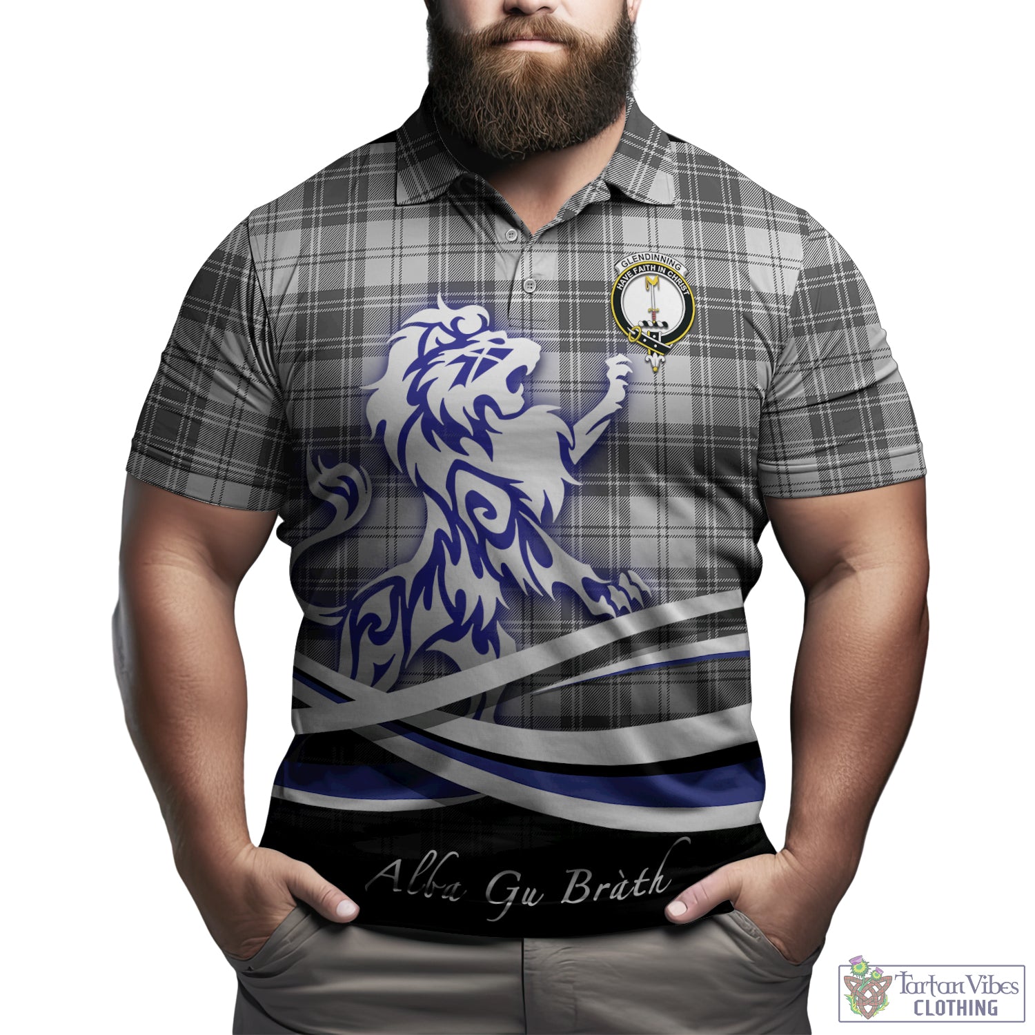 Glendinning Tartan Polo Shirt with Alba Gu Brath Regal Lion Emblem Kid - Tartan Vibes Clothing