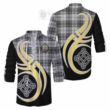 Glendinning Tartan Ghillie Kilt Shirt with Family Crest and Celtic Symbol Style Men - Tartan Vibes Clothing