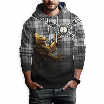 Glendinning Crest Tartan Hoodie with Golden Lion Emblem Celtic Style Pullover Hoodie - Tartan Vibes Clothing