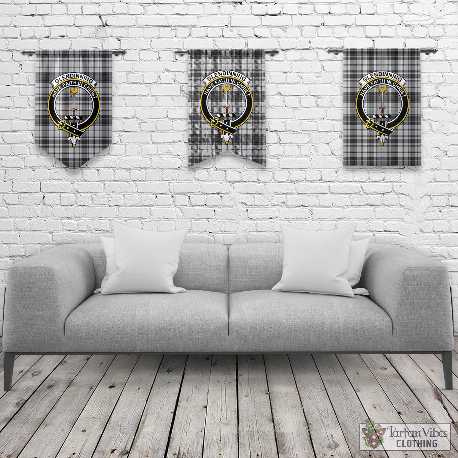 Tartan Vibes Clothing Glendinning Tartan Gonfalon, Tartan Banner with Family Crest