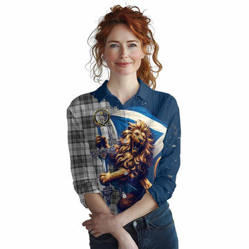 Glendinning Tartan Family Crest Women's Casual Shirt with Scottish Majestic Lion Female - Tartan Vibes Clothing