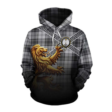 Glendinning Crest Tartan Cotton Hoodie with Golden Lion Emblem Celtic Style Pullover Hoodie XS - Tartan Vibes Clothing
