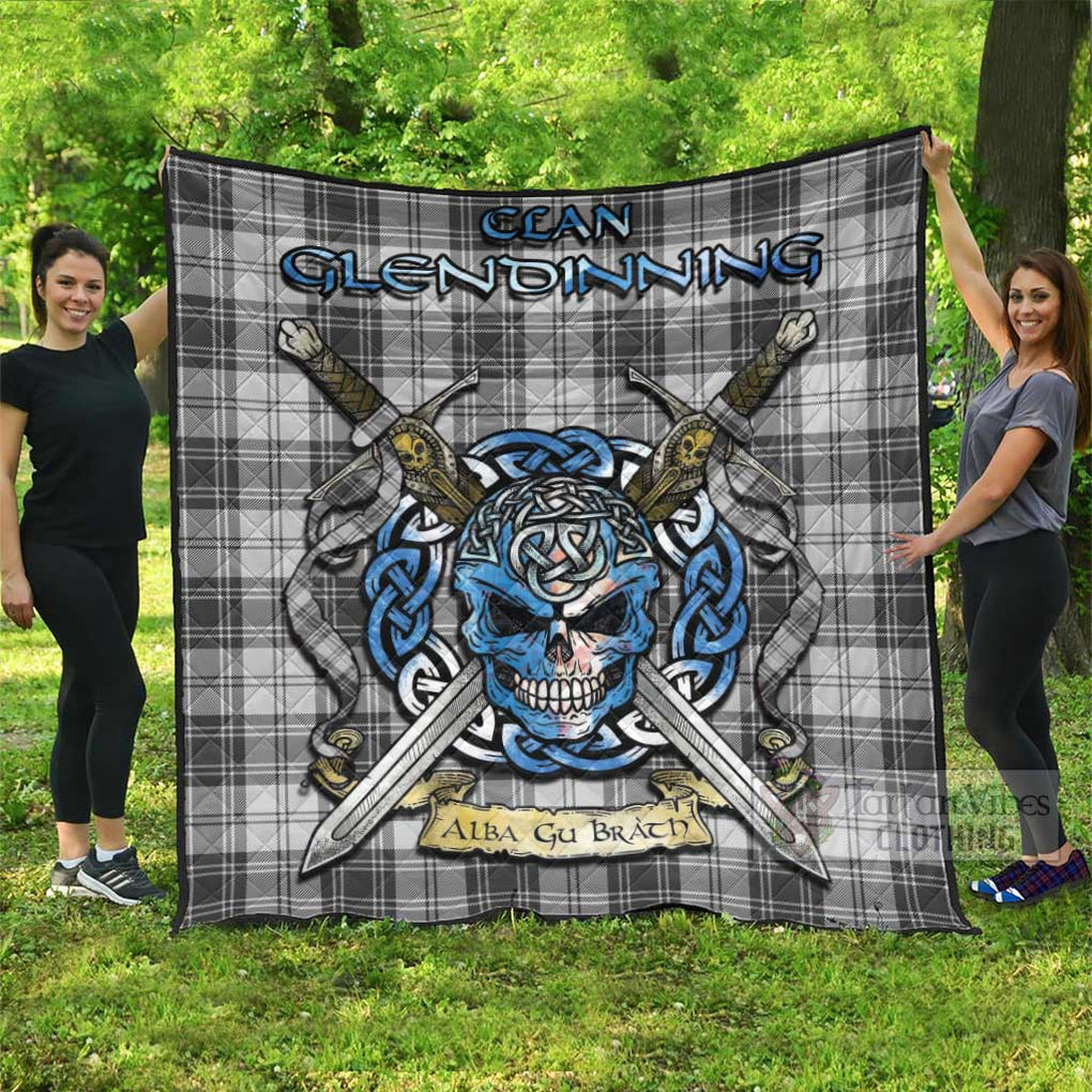 Glendinning Tartan Quilt with Celtic Skull Alba Gu Brath Style Super King Quilt 91" x 110" - Tartan Vibes Clothing