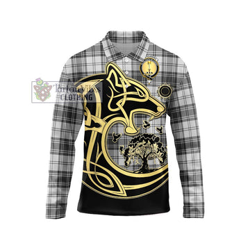 Glendinning Tartan Long Sleeve Polo Shirt with Family Crest Celtic Wolf Style Unisex - Tartan Vibes Clothing