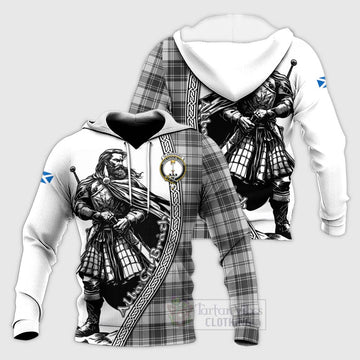 Glendinning Tartan Clan Crest Knitted Hoodie with Highlander Warrior Celtic Style Unisex Knitted Pullover Hoodie - Tartan Vibes Clothing