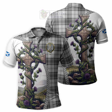 Glendinning Tartan Polo Shirt with Family Crest and St. Andrew's Cross Accented by Thistle Vines Kid - Tartan Vibes Clothing