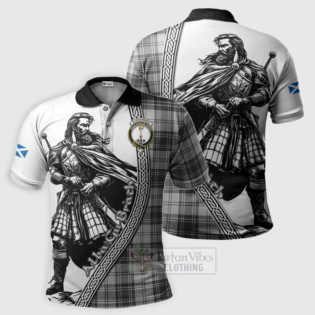 Glendinning Tartan Clan Crest Polo Shirt with Highlander Warrior Celtic Style Kid - Tartan Vibes Clothing