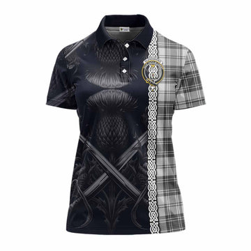 Glendinning Tartan Women's Polo Shirt with Family Crest Cross Sword Thistle Celtic Vibes Women - Tartan Vibes Clothing