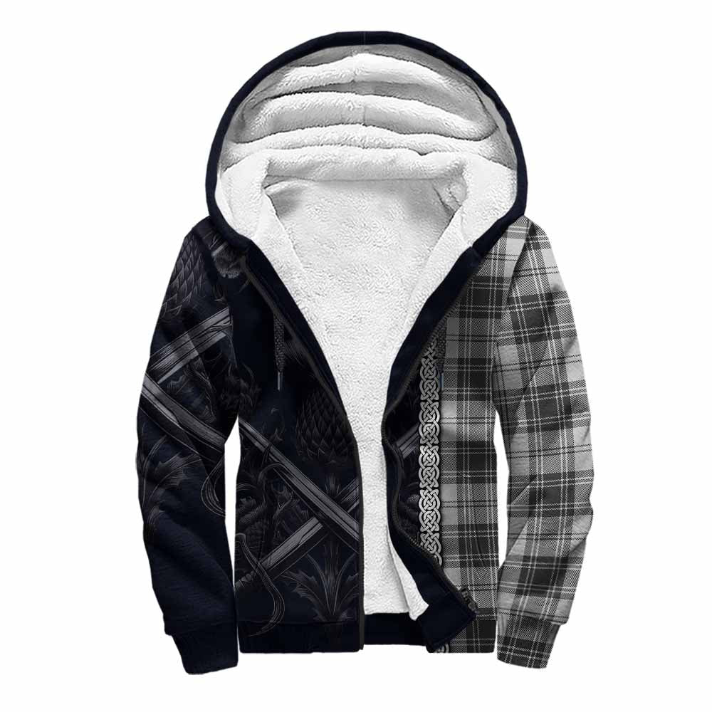 Glendinning Tartan Sherpa Hoodie with Family Crest Cross Sword Thistle Celtic Vibes Unisex S - Tartan Vibes Clothing