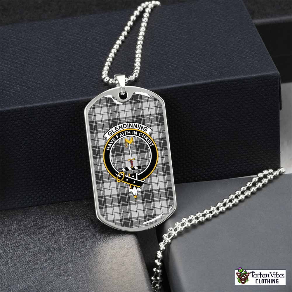 Glendinning Tartan Dog Tag Necklace with Family Crest Silver No - Tartan Vibes Clothing