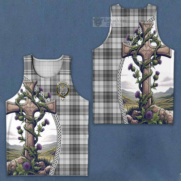 Glendinning Tartan Men's Tank Top with Family Crest and St. Andrew's Cross Accented by Thistle Vines Men - Tartan Vibes Clothing
