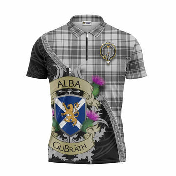 Glendinning Tartan Family Crest Zipper Polo Shirt Lion Rampant Royal Thistle Shield Celtic Inspired Unisex - Tartan Vibes Clothing