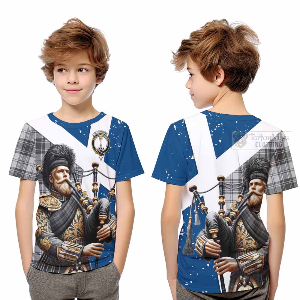 Glendinning Tartan Kid T-Shirt with Family Crest Scottish Bagpiper Vibes Youth XL Size14 - Tartan Vibes Clothing