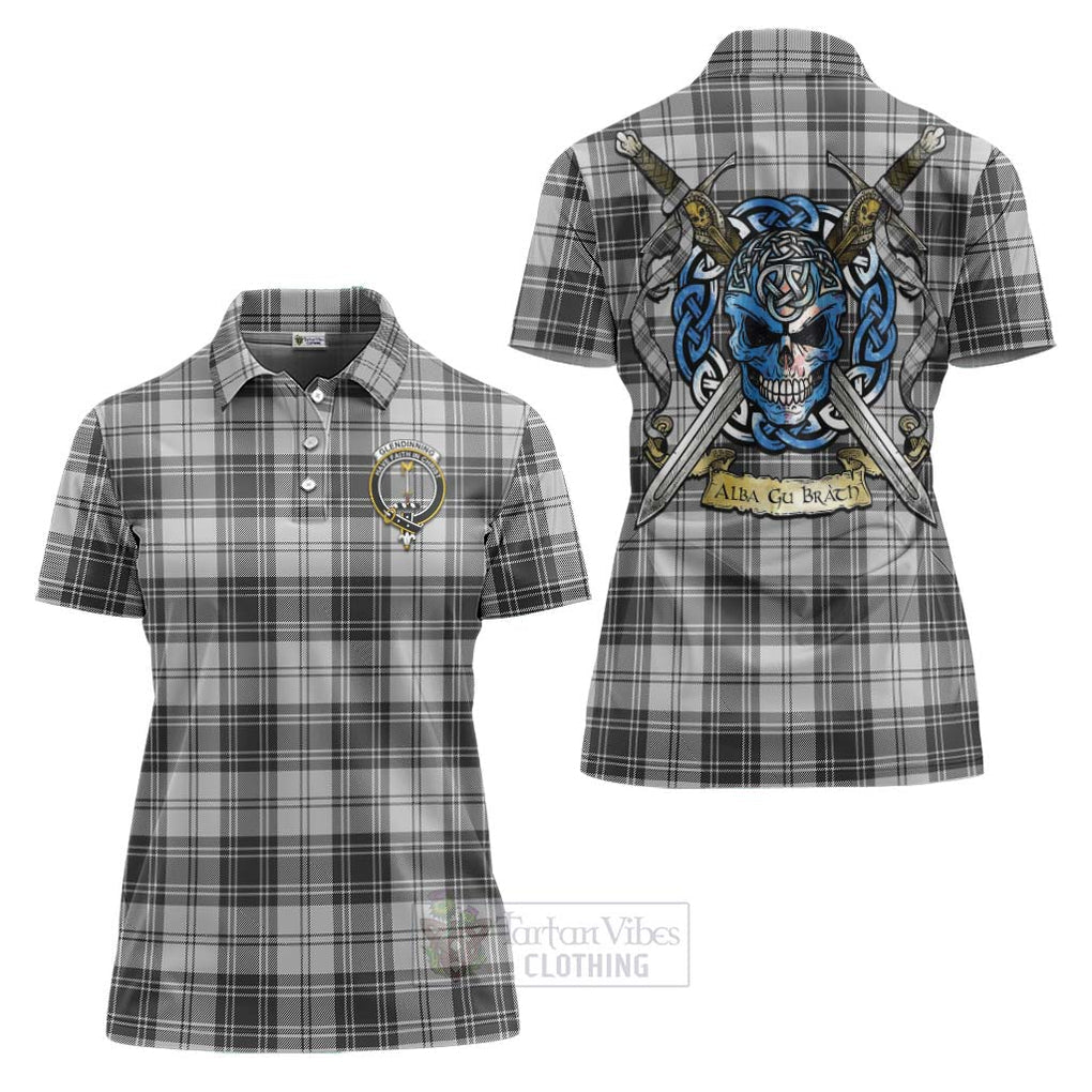 Glendinning Tartan Women's Polo Shirt with Family Crest Celtic Skull Style Women - Tartan Vibes Clothing