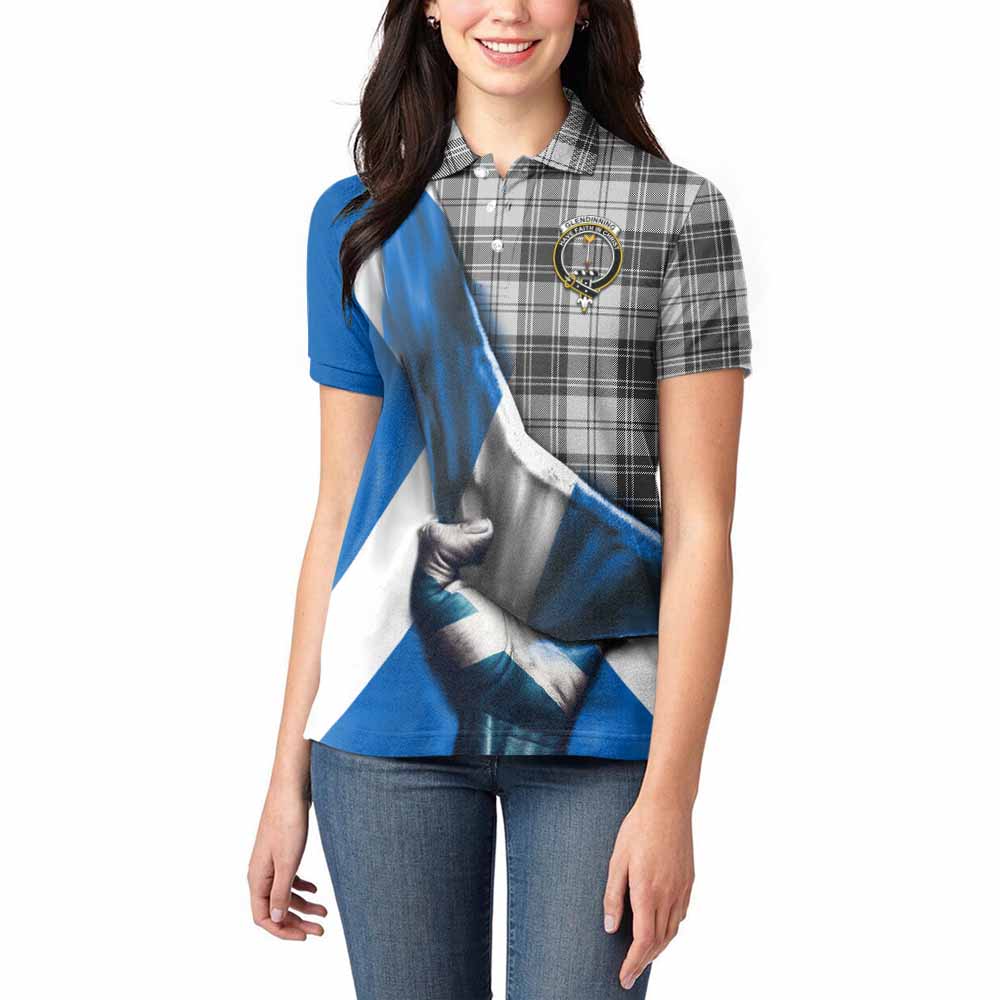 Tartan Vibes Clothing Glendinning Tartan Women's Polo Shirt with Family Crest Scotland Patriotic Style