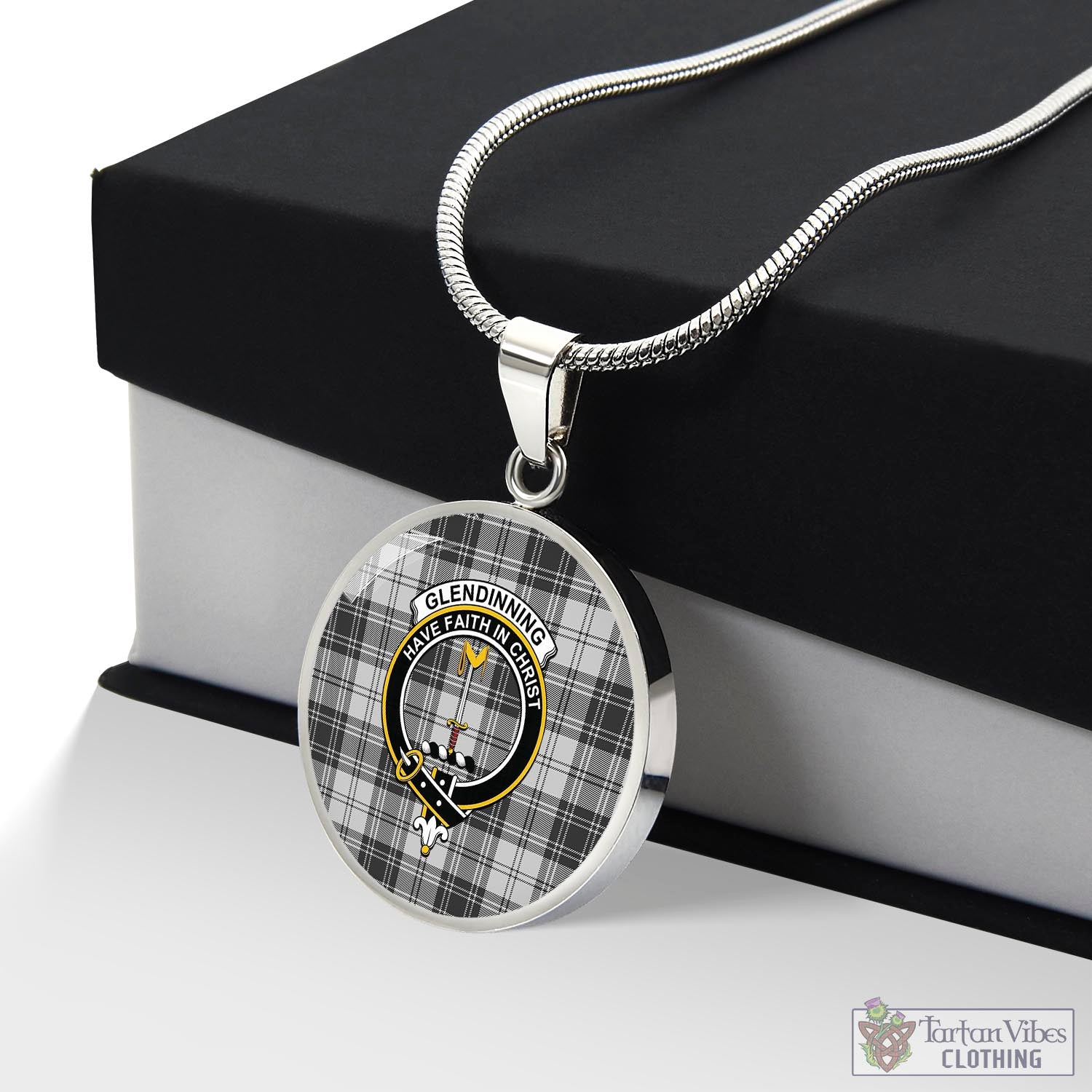 Glendinning Tartan Circle Necklace with Family Crest Luxury Necklace (Silver) No - Tartan Vibes Clothing