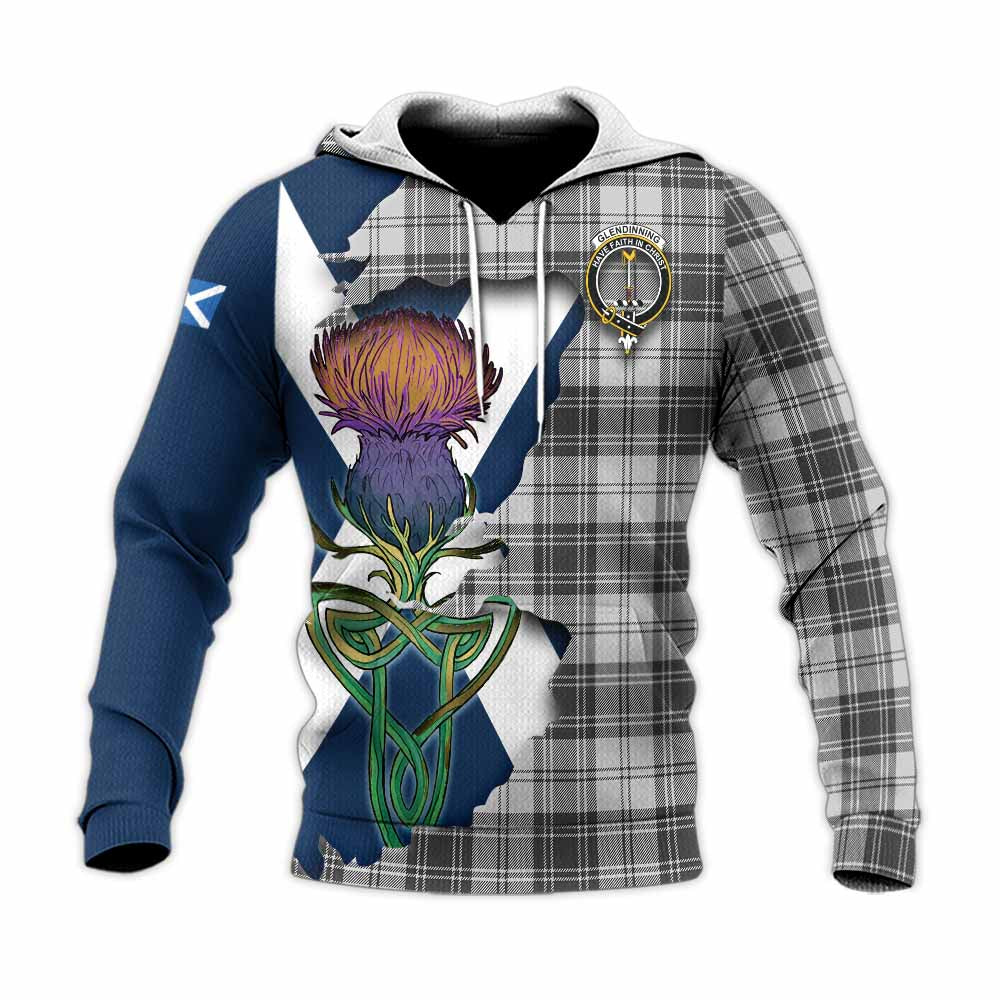 Glendinning Tartan Family Crest Knitted Hoodie Scottish Thistle Celtic Inspired Unisex Knitted Pullover Hoodie - Tartan Vibes Clothing