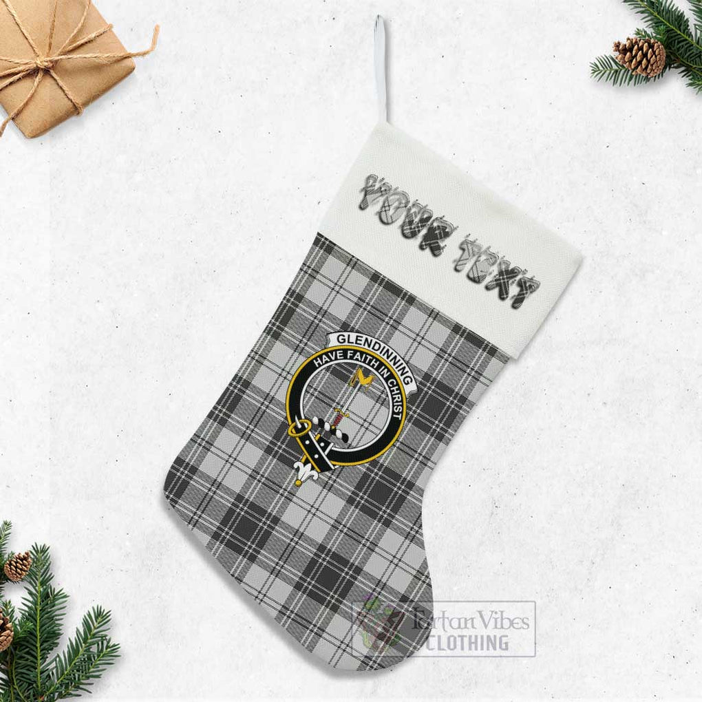Tartan Vibes Clothing Glendinning Tartan Family Crest Christmas Stocking with Personalized Text