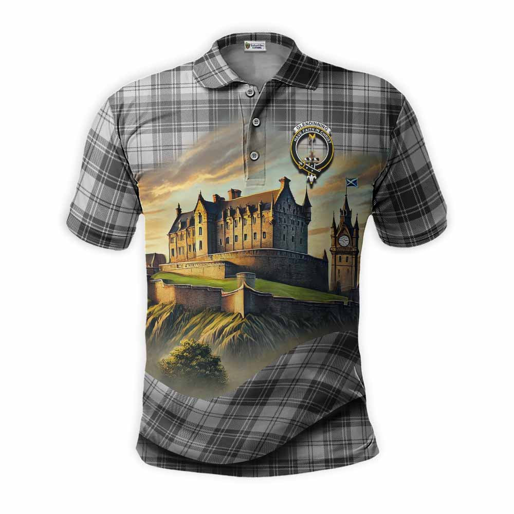 Tartan Vibes Clothing Glendinning Tartan Family Crest Polo Shirt with Scottish Ancient Castle Stype